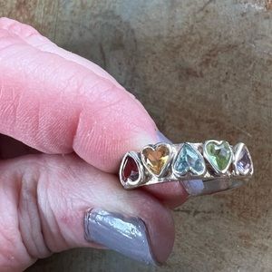 Sterling Heart-Shaped Gemstones Interlocking Rings Set of 2